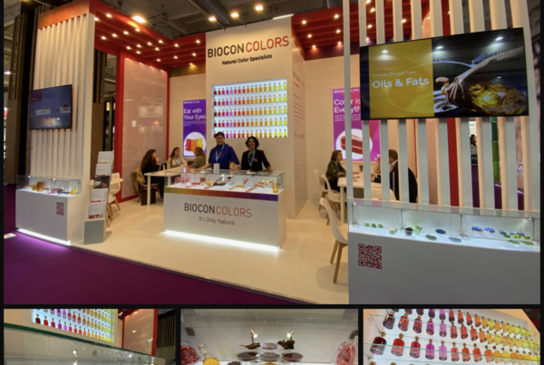 The professional BioconColors exhibition stand at Fi Europe 2025 in Paris, showcasing premium natural colorant solutions and clean-label innovations for the European food industry.