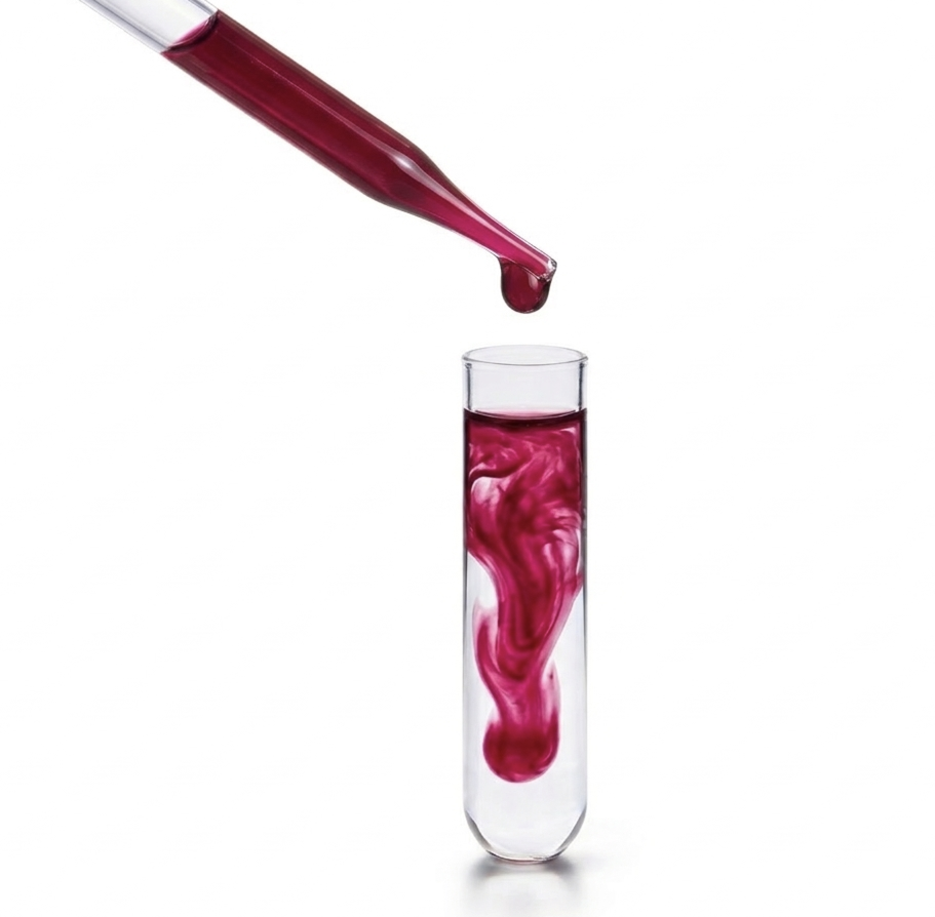 A close-up of a pipette filled with concentrated red natural colorant, showing the intense pigment and high purity of BioconColors liquid extracts.